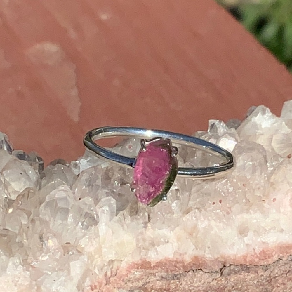 BOUTIQUE WATERMELON TOURMALINE 925 STERLING SILVER RING, SIZE 8.5